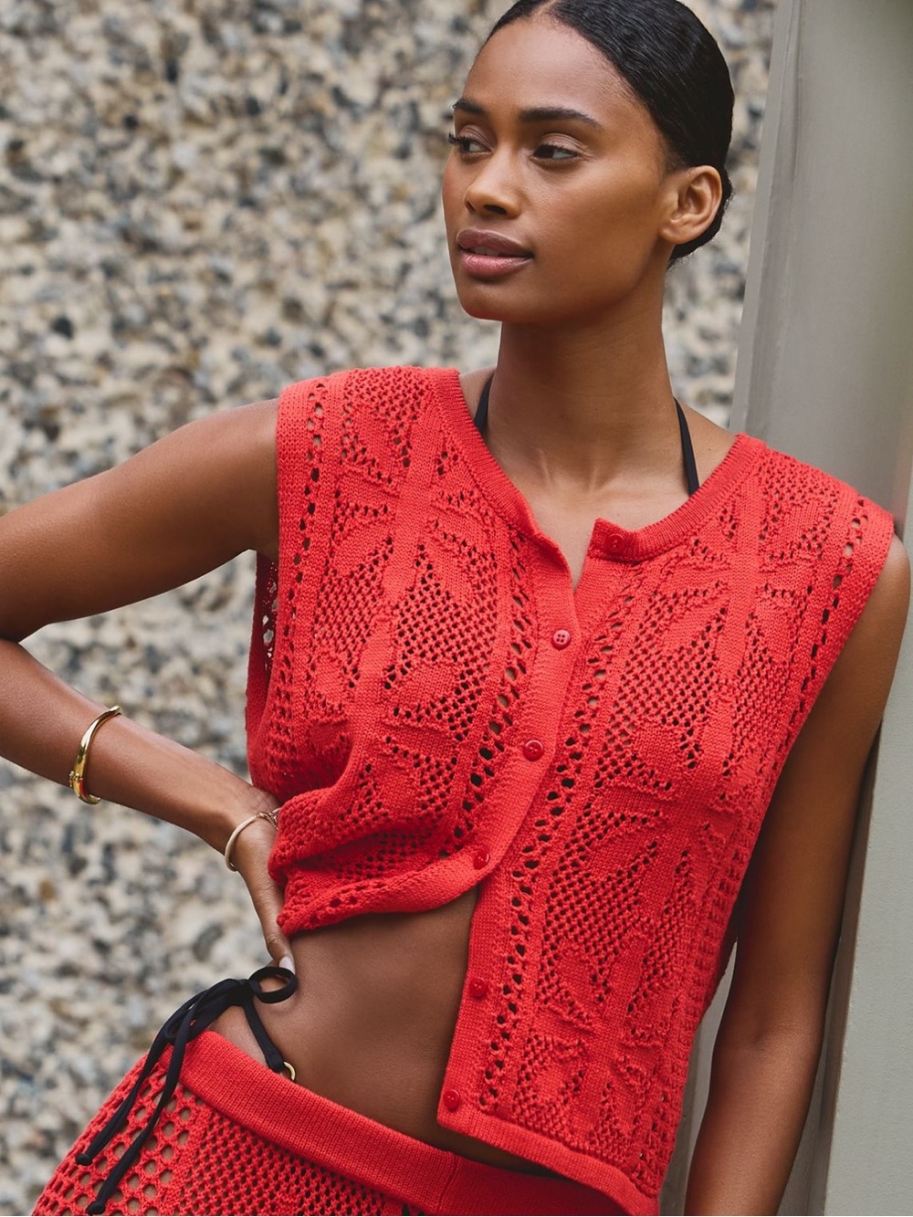 NWT Anthropologie Celandine Bloom Crochet Button Front Top in Red size Large